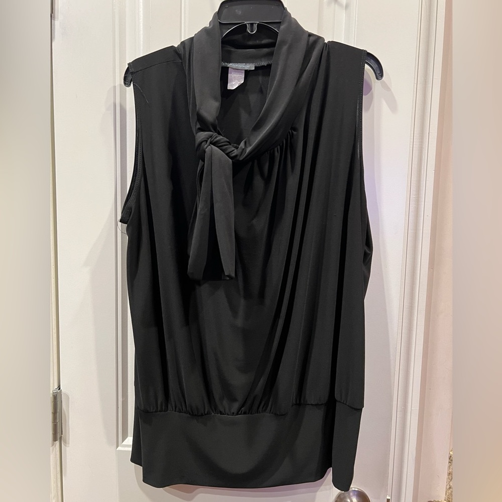 American City Wear 2x Black Sleeveless Neck Tie Blouse